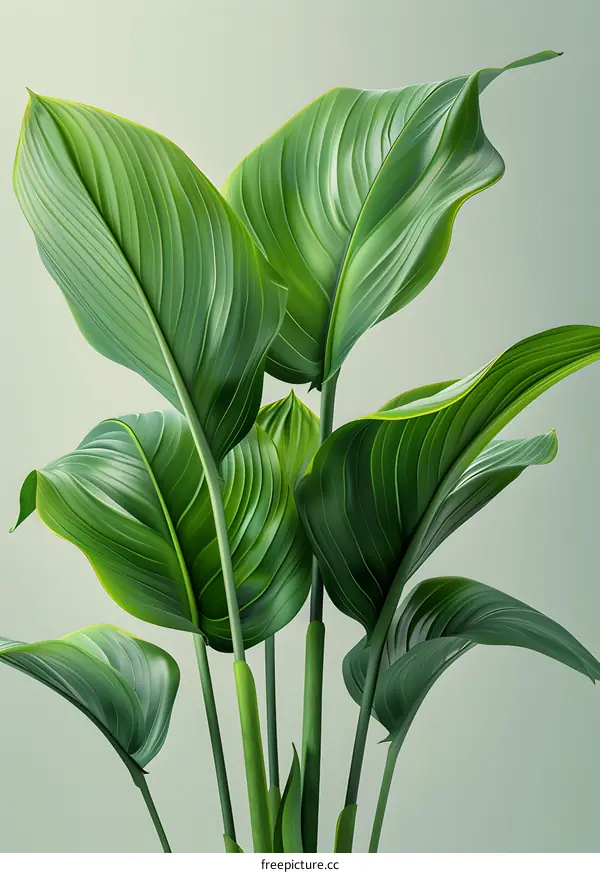 Green Tropical Leaves on Light Green Background