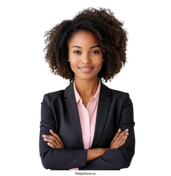 [Transparent Background PNG]Confident Black Business Woman Portrait