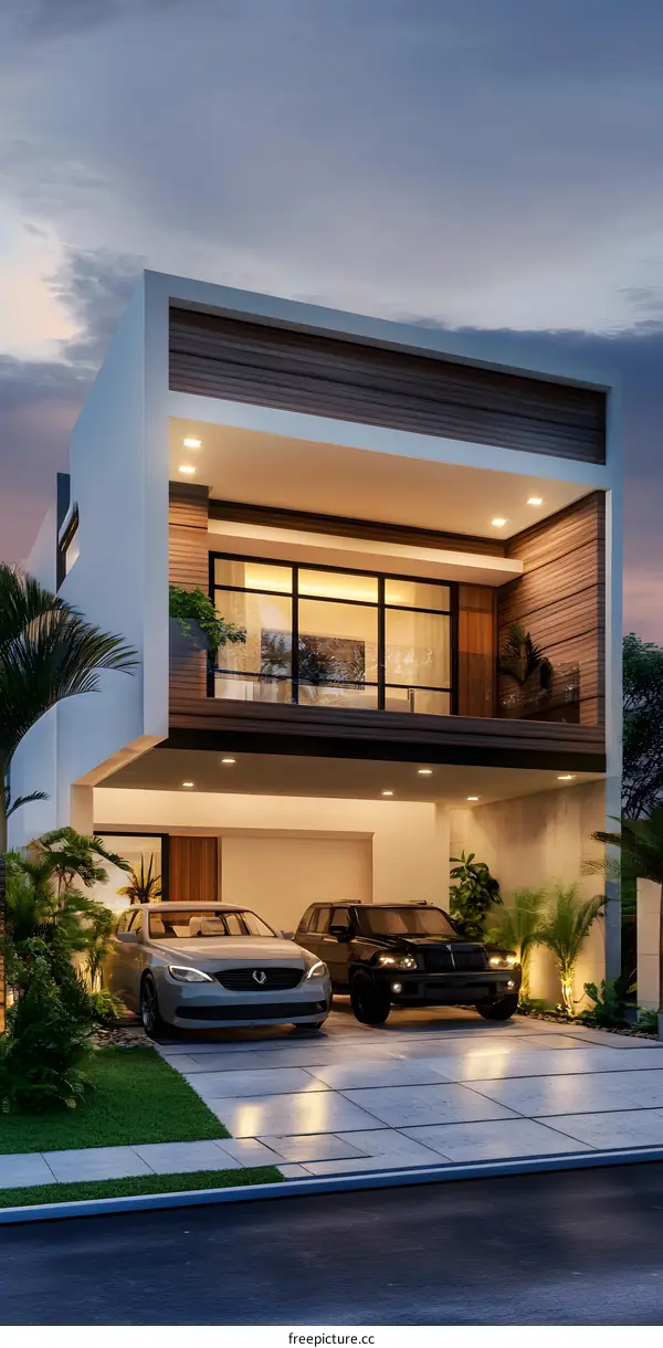 Modern Two Story House with Balcony and Garage