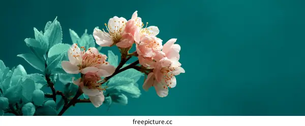Beautiful Spring Flowers Against Teal Background