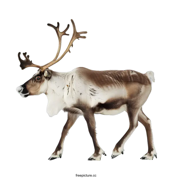 [Transparent Background PNG]Reindeer Walking on Snow with White Background
