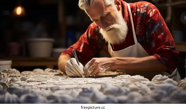 Focused male ceramist working on a clay sculpture
