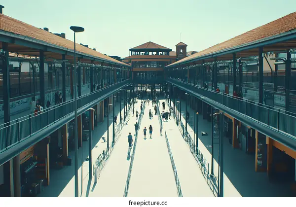 Modern Outdoor Shopping Mall with People Walking