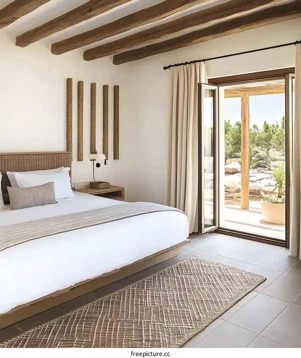 Modern Bedroom Interior Design with Wooden Beams and Natural Light