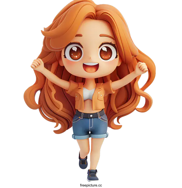 [Transparent Background PNG]cute cartoon girl with orange hair and blue eyes