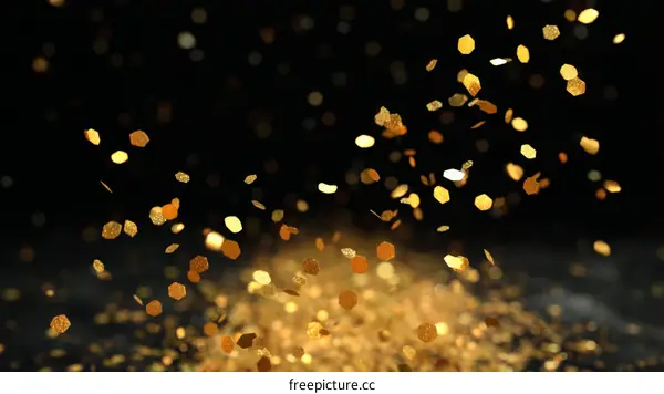 Golden Glitter Confetti Falling on Dark Background