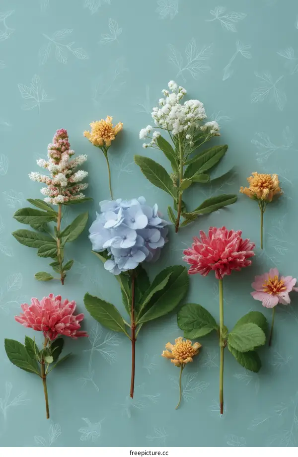 Beautiful Floral Arrangement on a Light Teal Background