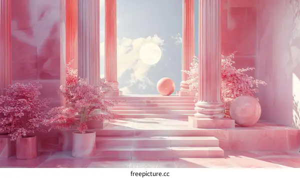 Pink Marble Temple Aesthetic Illustration