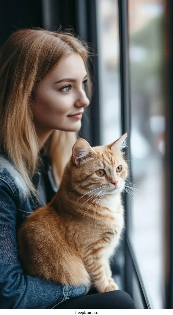 Woman and Cat by the Window