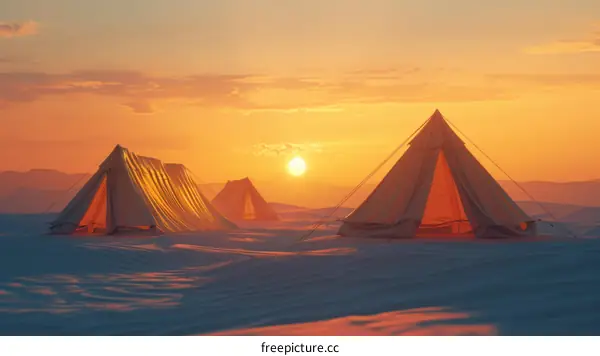 Camping in the Desert Under the Sunset