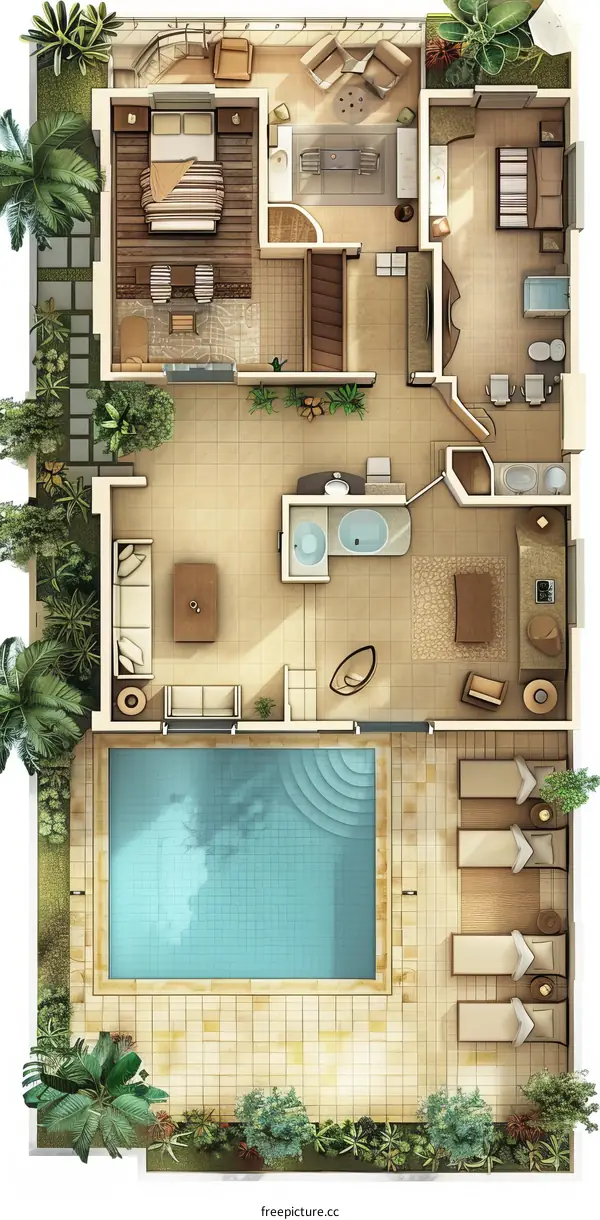 Luxury Villa Floor Plan with Swimming Pool