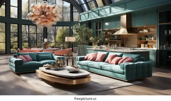 Modern green living room interior design