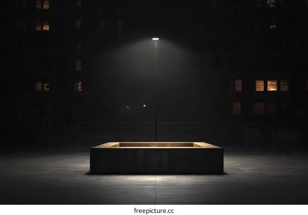 Empty Urban Square at Night Illuminated by a Street Lamp