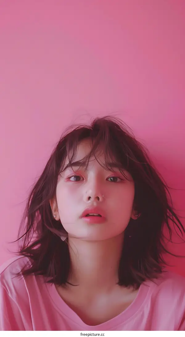 Portrait of a Young Woman with Pink Background