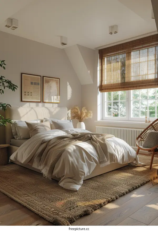 Modern Beige Bedroom Interior Design Illustration