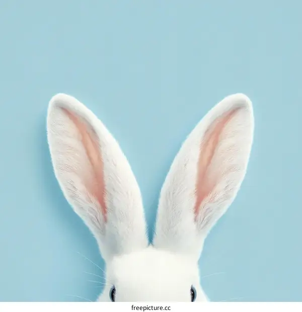 Close-up White Rabbit Ears against Light Blue Background