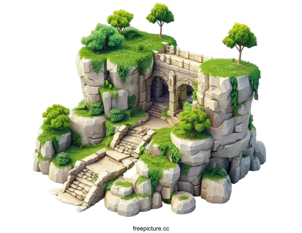 [Transparent Background PNG]Medieval Stone Archway on a Floating Island