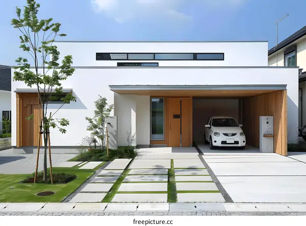 Modern Japanese House with White Walls and Wooden Accents