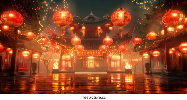 Chinese ancient architectural scenic spot night view at Lantern Festival