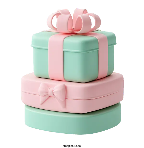 [Transparent Background PNG]Stack of Pastel Gift Boxes with Ribbons