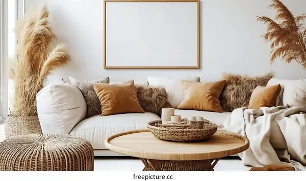 Bohemian Living Room Interior Design Mockup