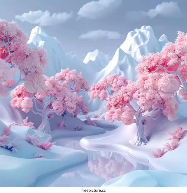 pink snow mountain forest