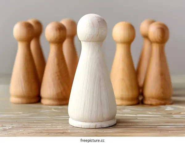 Wooden Pins Standing Out From The Crowd