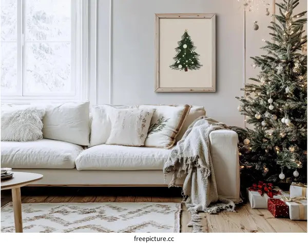 Christmas Tree Illustration in Living Room Decor
