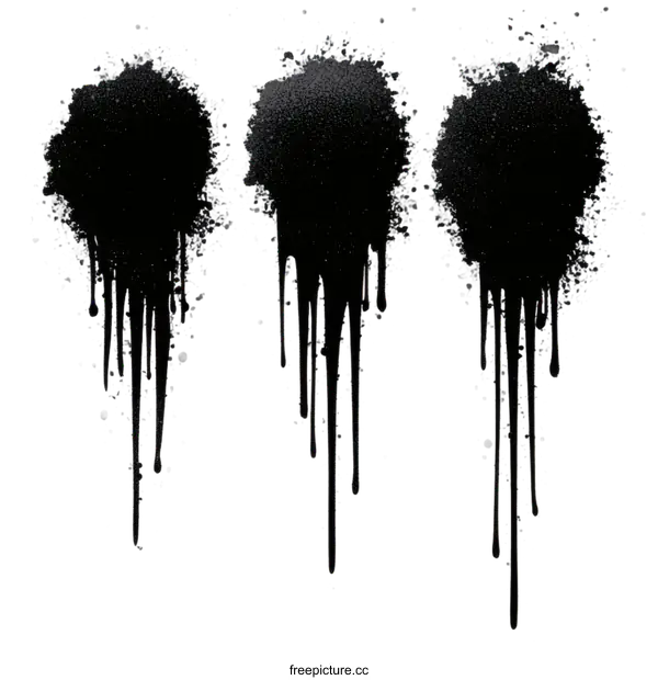 [Transparent Background PNG]Abstract Black Paint Drips and Splashes on White Background