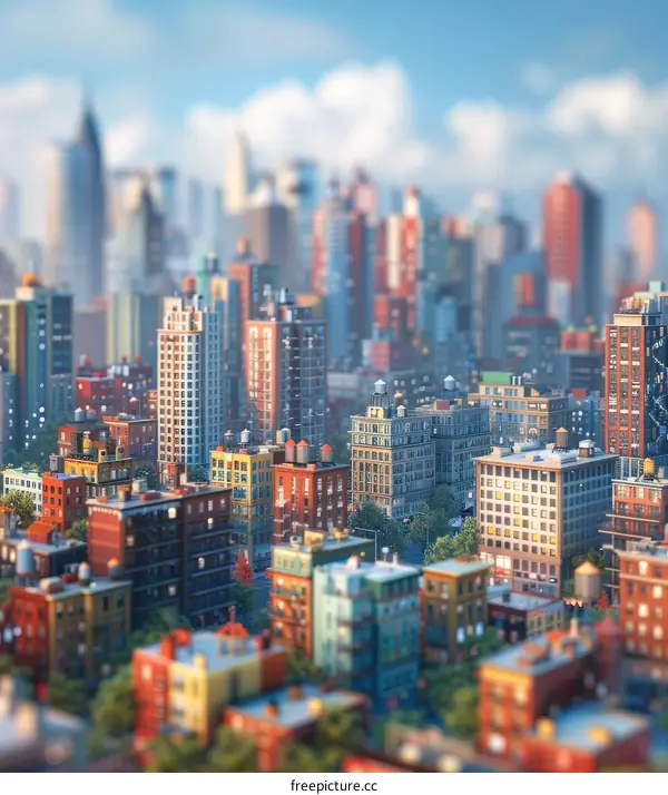 Miniature City with Vibrant Buildings and Azure Sky
