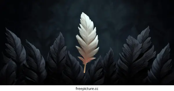 Elegant Contrast of White Feather and Dark Feathers