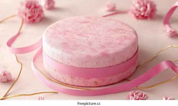 Pink Cake with Ribbon Decoration
