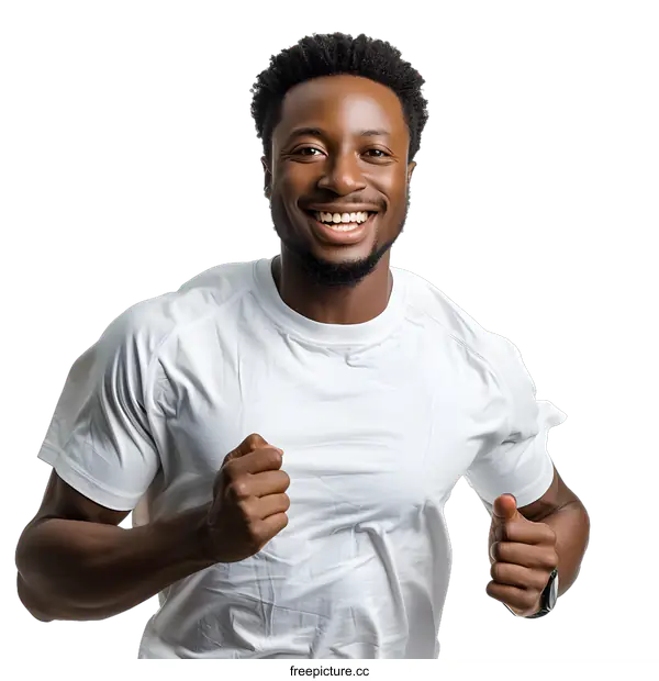 [Transparent Background PNG]Smiling Black Man Running