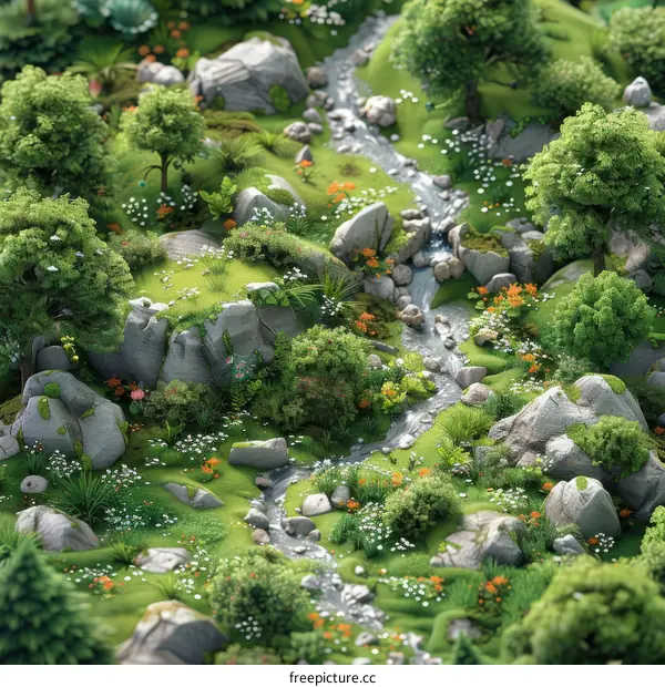 Tranquil Stream Flowing Through a Verdant Landscape