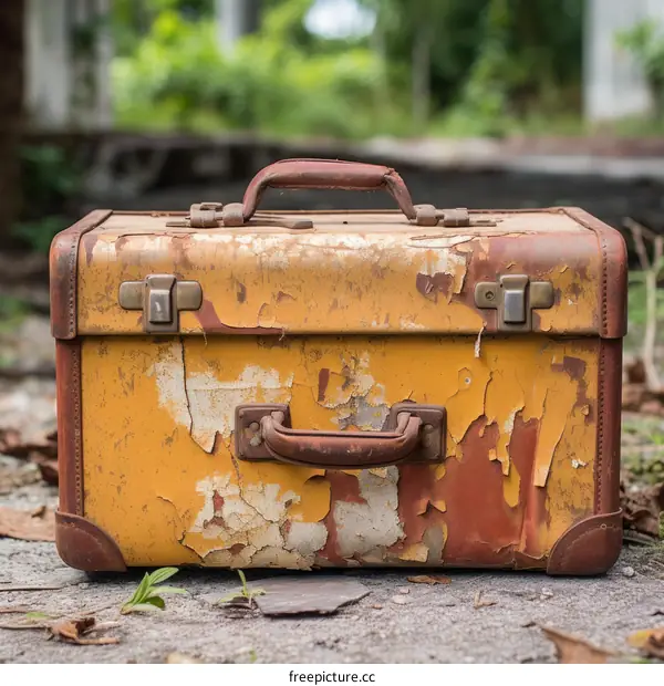 Vintage Yellow Suitcase with Flaking Paint