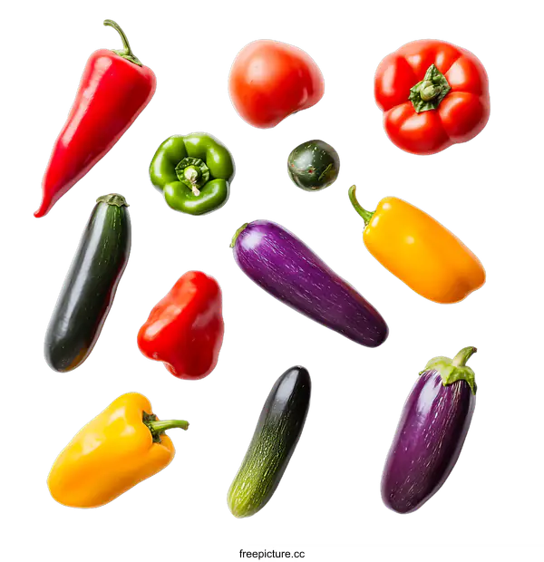 [Transparent Background PNG]Colorful Vegetables Levitating Against transparent background