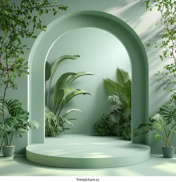 Green Tropical Botanical Display Scene