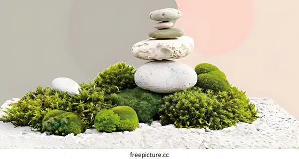 Zen Garden with Stacked Stones and Moss