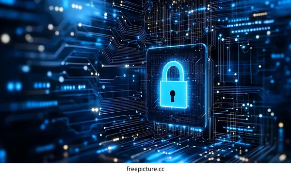 Digital Cyber Security Lock Icon on Circuit Board