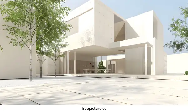 Modern Minimalist Concrete House with Minimalist Design and Courtyard