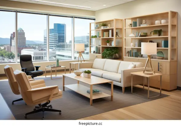 Modern office interior with city view