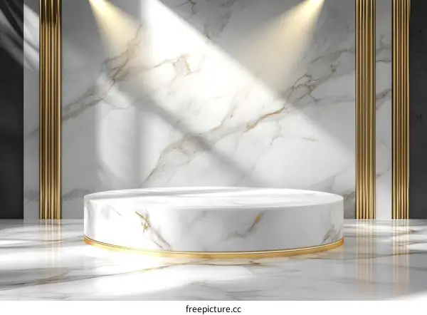 Marble Round Display Podium with Golden Accents