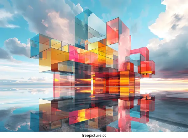 Colorful Glass Structure Overlooking Body Of Water