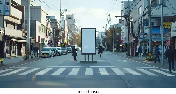 Blank Billboard on Street in Japanese City