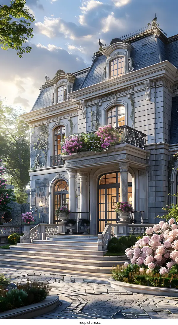 European-style classical mansion with beautiful flower