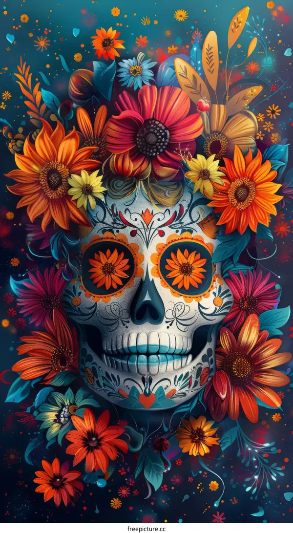 Colorful Flowers and a Skull