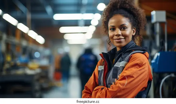 Portrait of a young African-American woman in an industrial setting