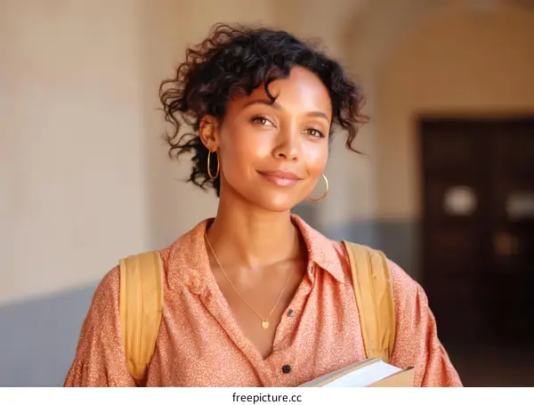Young Woman Outdoors with Books