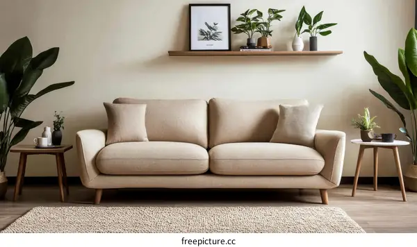 Modern Beige Sofa in a Cozy Living Room