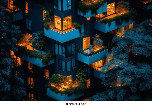 Modern Green Cityscape at Night